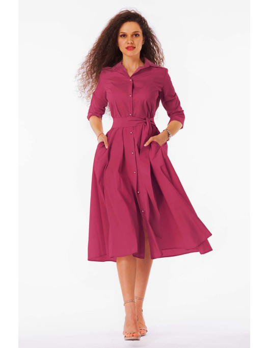 Rochie tip camasa din bumbac fucsia