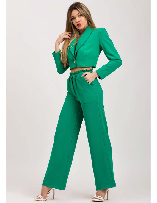 Pantaloni wide leg, culoare verde smarald